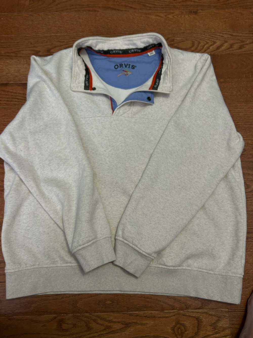 Orvis Light Heather Gray Crewneck Sweater with Blue Trim